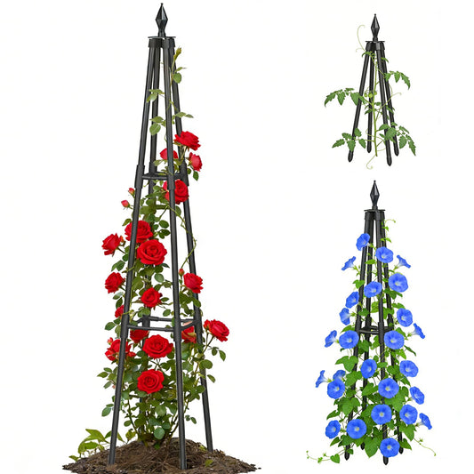 Obelisk Trellis for Climbing Plants, 4 FT Garden Trellises with 16mm Thickened Plastic-Coated Metal Pipes, Trellis for Climbing Potted Plant Vine Flower Rose Vegetable Tomato Cucumber Outdoor Indoor