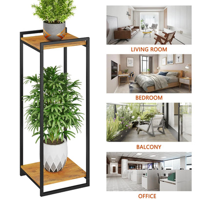 yeavs 2-Tier Plant Stand Indoor, 34" Tall Modern Plant Shelf Corner Flower Pot Holder Organizer for Living Room Balcony Garden, Rustic Brown