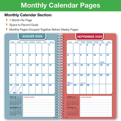 Global Datebooks 2026-2027 Middle & High School Student Planner 5.5" x 8.5" - Dated Weekly & Monthly Academic Planner w/Ruler/Bookmark & Stickers, For Homework, Matrix Style, Black Doodles
