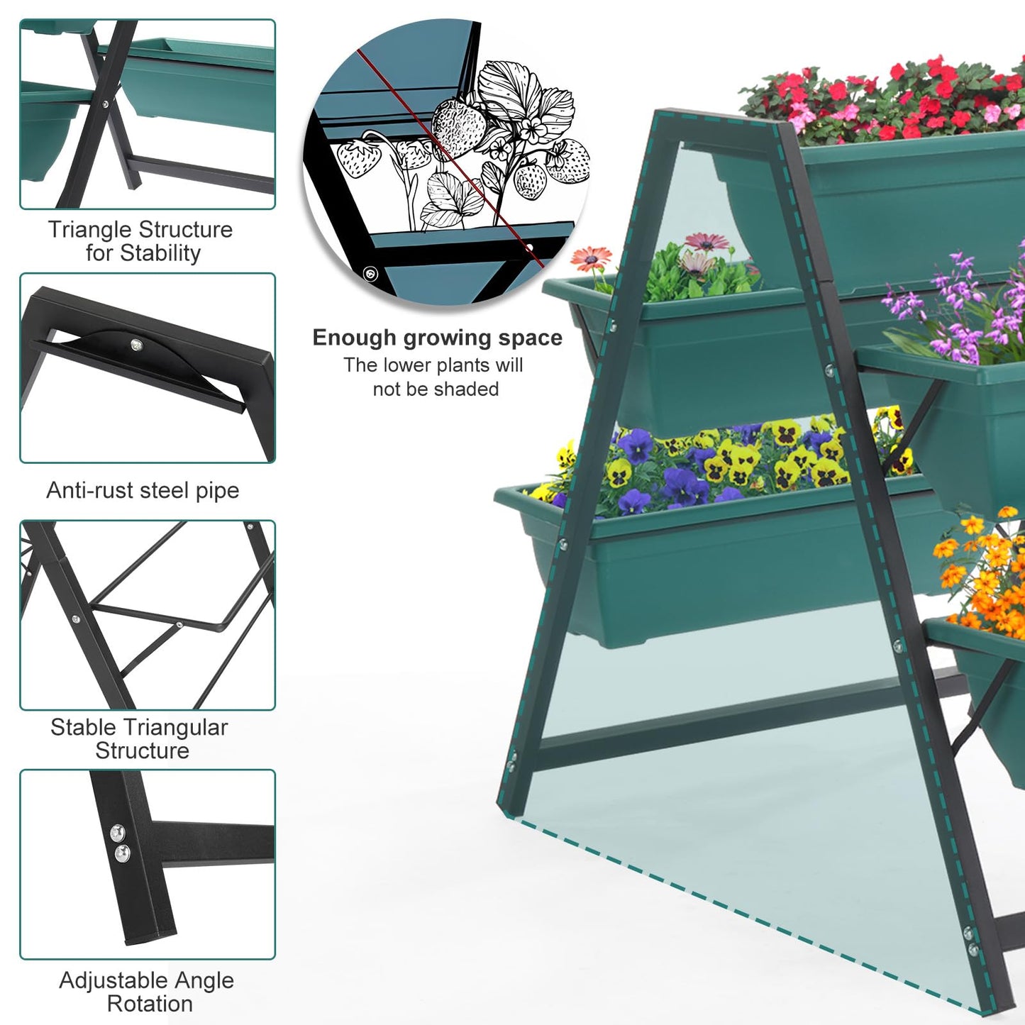 Vasitelan Raised Garden Planter Bed, Tiered Planter Stand with 5 Boxes, 25.6" Long*35.8" Wide*31" Tall, Vertical Raised Garden Bed for Herbs, Flowers, or Vegetables in Patio Balcony Indoor Outdoor