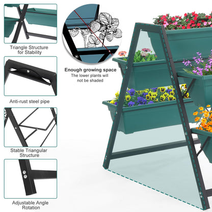 Vasitelan Raised Garden Planter Bed, Tiered Planter Stand with 5 Boxes, 25.6" Long*35.8" Wide*31" Tall, Vertical Raised Garden Bed for Herbs, Flowers, or Vegetables in Patio Balcony Indoor Outdoor