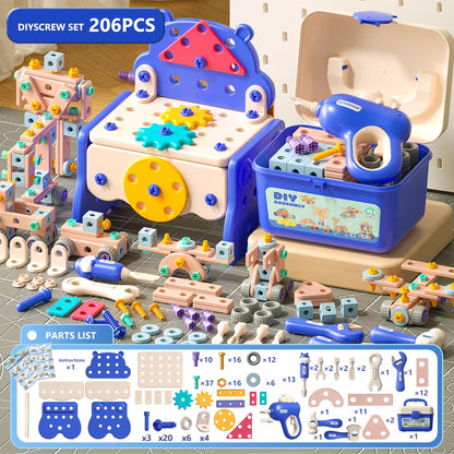 Ruiyisi Kids Tool Set, 206 PCS Toddler Tool Set with Tool Box & Electronic Toy Drill, Pretend Play Construction Kits for Kids Boy Girl Ages 3+ Toddler Boy Toys (Blue)