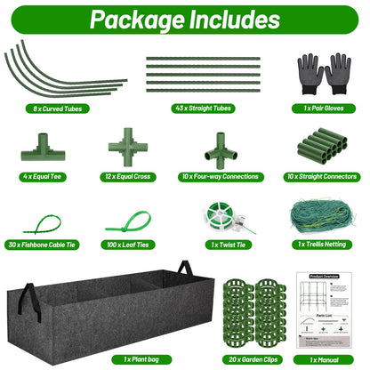 U-Shape Cucumber Trellis with Fabric Raised Garden Bed 65x50 Inch Metal Garden Arch Trellis with Net, Climbing Plants Vegetables Heavy-Duty Outdoor Plant Support for Pea, Grape, Squash, Tomatoes