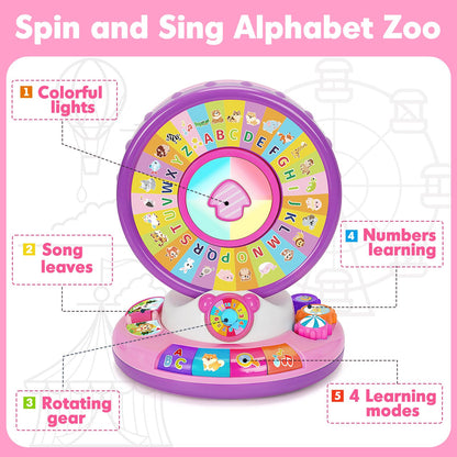 Learning Toys for 1 2 3 Year Old Boy Girl, Spin and Sing Alphabet Zoo with Sounds for Toddler 1-3, Educational Development Toy for Kid, Christmas Birthday Gifts for Baby 12-18 Months+