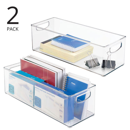 mDesign Plastic Office Supply Organizer - Storage Holder Bin with Handles for Desk Drawer, Cabinet - Pencil, Pen, Envelope and Supplies Container Basket - Ligne Collection - 2 Pack - Clear