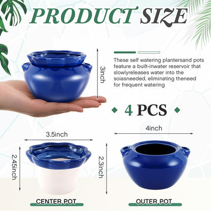 Sunnychicc 4 Sets African Violet Pots 4 Inch Self Watering Pot for Indoor Ceramic Self Watering Planter for Flower Lovers Ideal Plant Pot Thriving Flower Maintenance