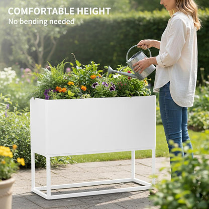 Modern Raised Metal Planter Box with Legs,38"L x 15"W x 30.5"H Outdoor Rectangular Planter,Durable All-Weather Use Elevated Planter for Commercial Patio, Balcony & Porch | Rounded Corner Design(1PCS)