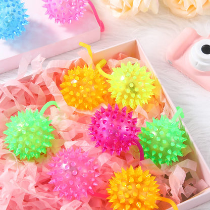 Sotiff 200 Pcs Light up Ball Spiky LED Bouncy Ball Flashing Squeaky Multicolor Puffer Toy Rubber Sensory Toy Carnival Prizes Bulk Party Favors for Teens, Adults, Children
