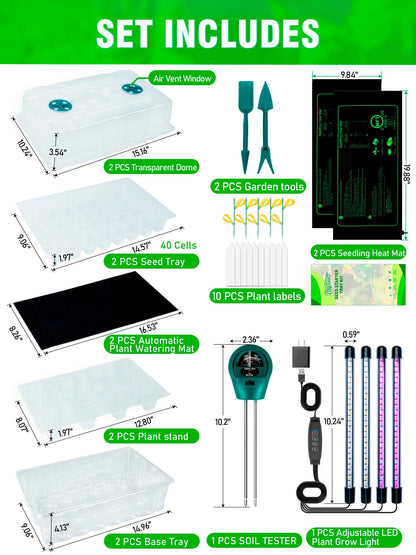 Hugbow Self-Watering Seed Starter Tray with Grow Light and Heat Mat, 80-Cell Plant Starter Trays Seed Starter Kit, Seed Starter Tray for Seed Starting, Plant Germination & Seedling Growing, 2 Pack