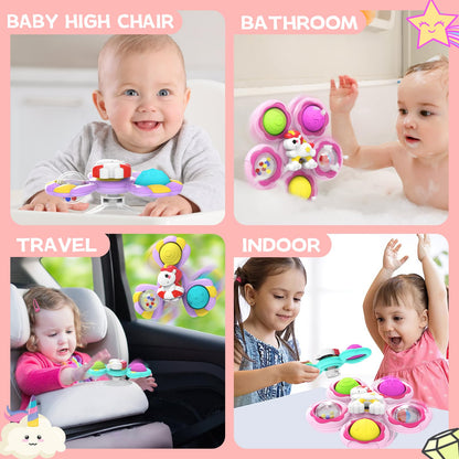 3PCS Suction Cup Spinner Toys for 1 Year Old Girls Boys, Baby Bath Toys,Spinners for Kids Sensory Toys for Toddlers 1-3,Toddler Girl Birthday Gifts