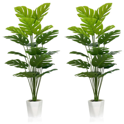 SAJANDAS Set of 2 Artificial Monstera Deliciosa Plants in Pots, Fake Tropical Palm Tree with Greenery Leaves Stems, 43 Inch Faux Swiss Cheese Floor Plants Indoor for Home, Office, Store Decor