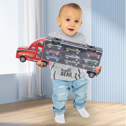 BoomCaCa Toy Truck Transport Car Carrier - 18 Sport Cars in Truck Toys, Toys for Boys and Girls Age 3-10 yrs Old, Ideal Party Christmas Birthday Gift for Kids