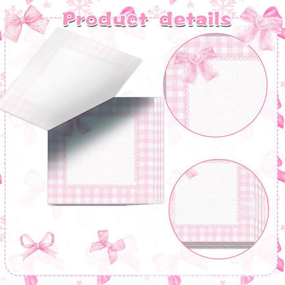 Cute Sticky Notes 3x3 Pink Bow Sticky Note Pads Aesthetic Coquette Bows Note Pad Self-Stick Ribbon Bowknot Stickey Notes Memo Pad Stationery Study School Essentials Desk Office Teacher Supplies