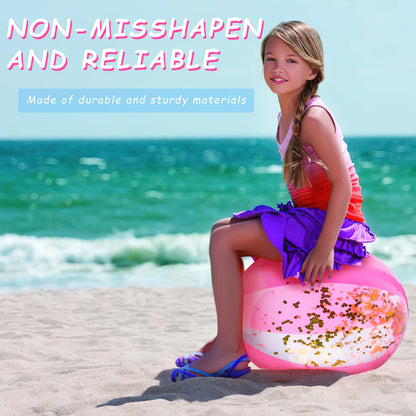 AMOR PRESENT Beach Ball, 16" Glitter Inflatable Beach Balls for Kids & Toddlers Pool Game, Summer Party Favors