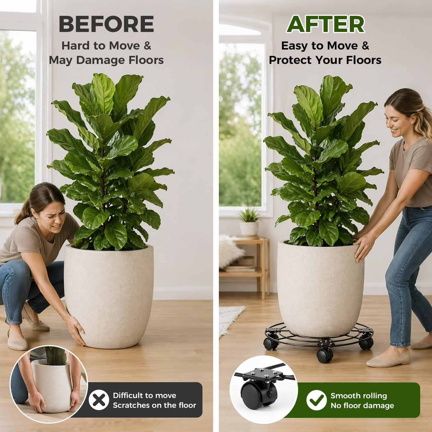3 Packs 13.5" Large Metal Plant Caddy with Wheels Iron Metal Rolling Plant Stands Heavy-duty Plant Roller Base Pot Movers Indoor Outdoor Plant Dolly with 5 Casters Plant Trolley Coaster Holder