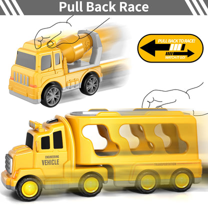 Bennol Construction Truck Toys for Toddler Boy 1 2 3 4 5 Year Old Car Trucks Birthday Gifts Toys for Kids Ages 1-3 3-5 5-in-1 Construction Trcuk with Excavator Crane Mixer Bulldozer