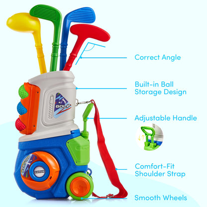 PJG Toddler Golf Set, Plastic Kids Golf Clubs Ages 1 2 3 4 5 Years Old with 4 Golf Clubs and 10 Balls, Indoor and Outdoor Toddler Golf Toys with Cart for Boys and Girls Birthday (Blue)