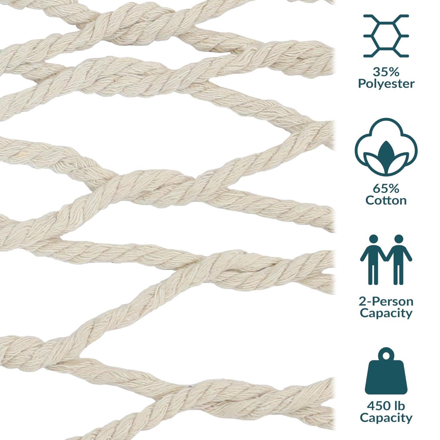 Sunnydaze Cotton Rope Hammock for Outside - 450-Pound Capacity Indoor or Outdoor Hammock with Spreader Bars - Natural