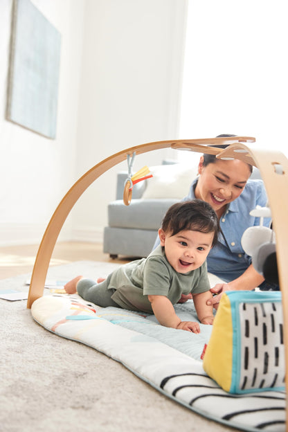 Skip Hop Baby Play Gym Montessori-Inspired 3-in-1 Sensory Tummy Time Activity Mat with 25+ Developmental Activities 4 Toys and 5 Parent Guide Cards with Stage-Based Activities Discoverosity Age 0-2y
