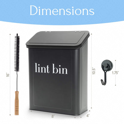The Moda Collection Magnetic Laundry Lint Bin for Dryer | Wall-Mounted Small Trash Can for Laundry Room | Includes Magnetic Hook & Lint Brush | Space-Saving Magnetic Laundry Trash Can | Matte Black