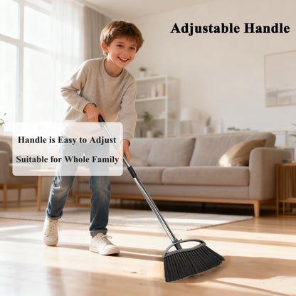 Chanhoo 3 Pack Soft Bristle Angle Broom for Floors - Wide Indoor Heavy Duty Broom with 38"-53.5" Adjustable Handle, Kitchen & Restaurant Use for Hardwood, Porch (Gray, Yellow, Green)
