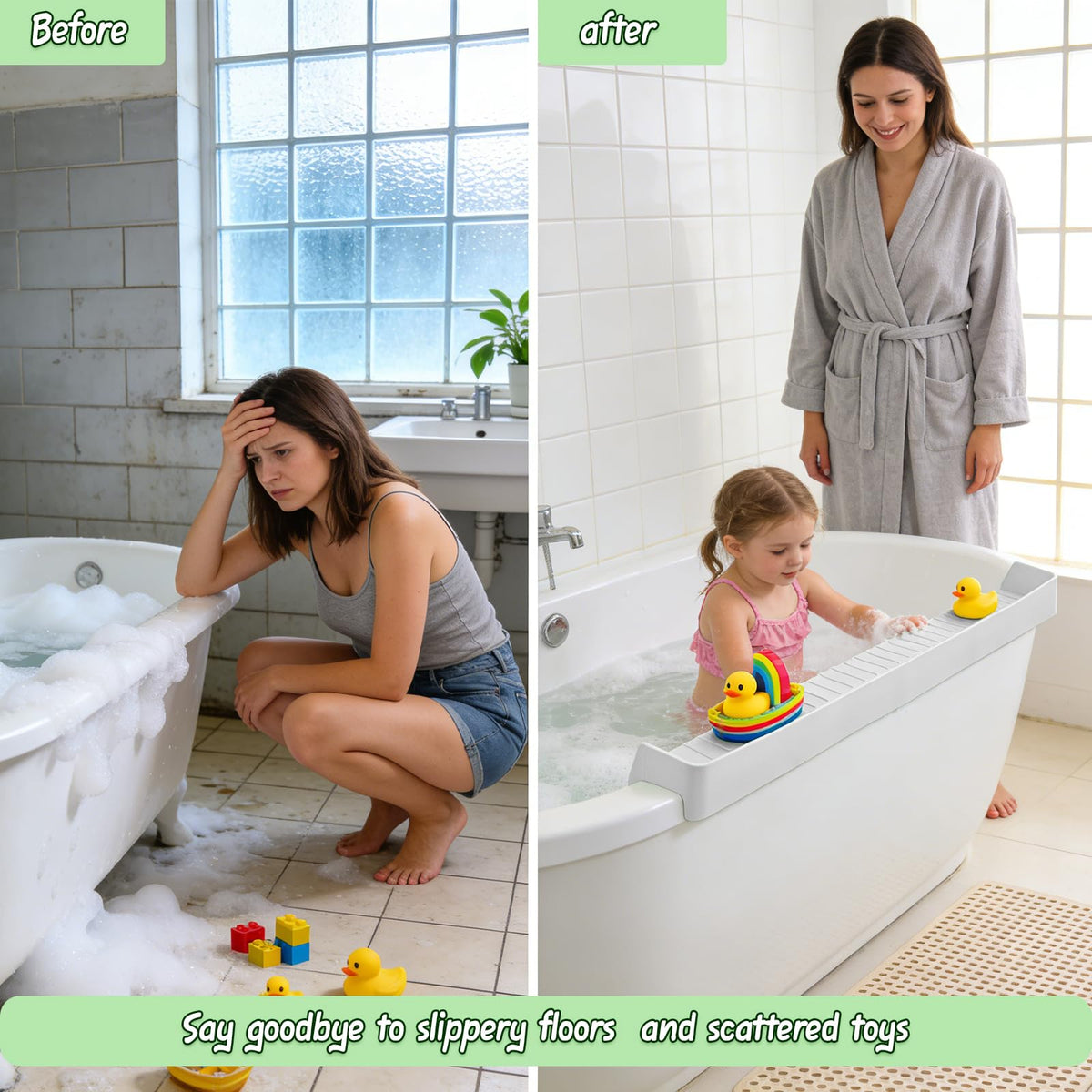 Splash Guard for Bathtub Kids - Silicone Bathtub Splash Guard with 11 Suction Cups, Bath Tub Play Shelf for Kids & Toy Holder, Prevent Water Spill in Bathroom, Fun Bath Time for Toddlers Baby(grey)