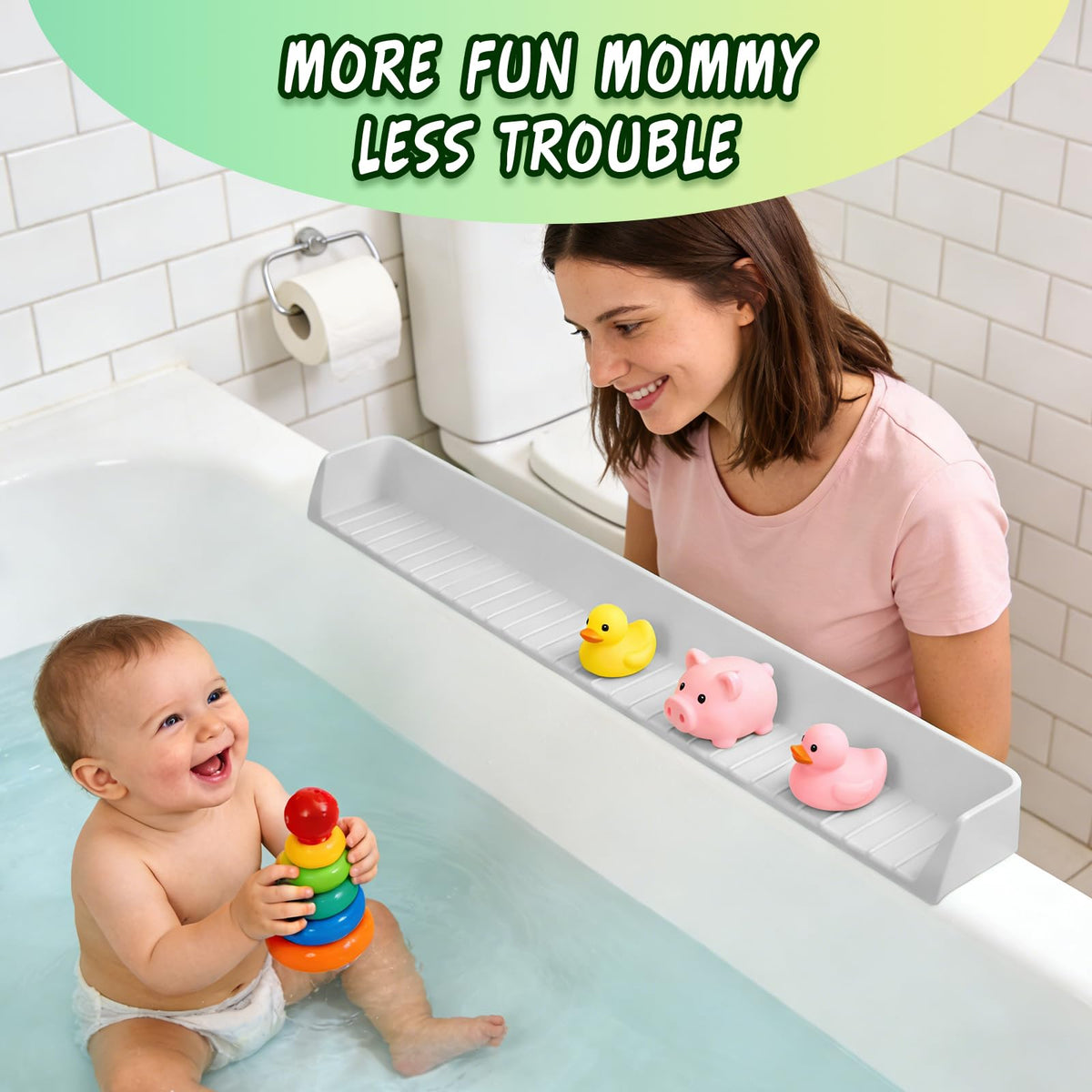 Splash Guard for Bathtub Kids - Silicone Bathtub Splash Guard with 11 Suction Cups, Bath Tub Play Shelf for Kids & Toy Holder, Prevent Water Spill in Bathroom, Fun Bath Time for Toddlers Baby(grey)