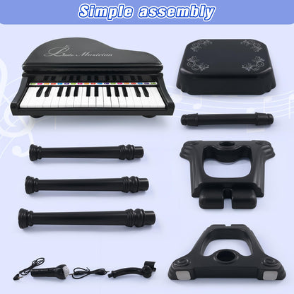 Love&Mini Piano Keyboard Toy for Kids - 31 Keys Toddlers Black Piano Toy with Microphone and Stool for Kids Age 3+ Years Old Girls Boys Birthday Gift