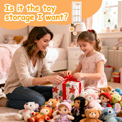 Stuffed Animal Toy Storage - Wooden Large Organizer Holder for Kids' Room and Playroom - Plush Zoo Animals Holder with Elastic Cords & Brake Wheel for Toddler Bedroom Toys Stuff Organization