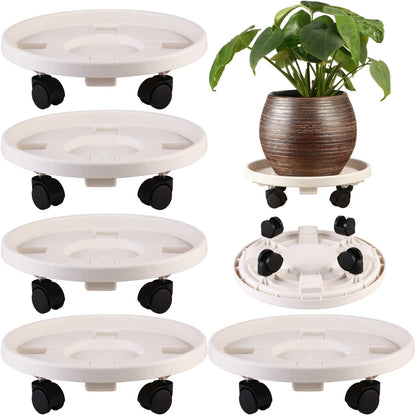5 Pakcs Large Plant Caddy with Wheels 15.8" Rolling Plant Stands Heavy-duty Plastic Plant Roller Base Pot Movers Plant Saucer on Wheels Indoor Outdoor Plant Dolly with Caster Tray Coaster White