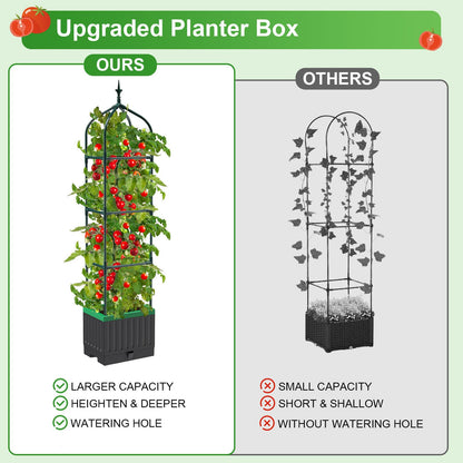 MQHUAYU Raised Garden Bed Planter Boxes with Trellis,1pcs 70.9" Self-Watering Tomato Planter Boxes with Trellis for Climbing Vegetables Plants Flowers Tomato,Use for Indoor Outdoor (Black)