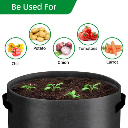 6 Pack Potato Grow Bags, 10 Gallon Planting Bags Large Fabric Pots with Flap Window Vegetable Planter Garden Pot Tall Potato Growing Containers with Handles for Vegetables, Fruits, Black + Grey