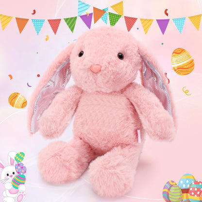 VANLINNY Easter Bunny Stuffed Animal, Pink Bunny Plush with Glitter Spot Long Ears, Huggable and Soft Rabbit Plush Toy, Easter Gifts for Kids, Xmas Birthday Gift for Boys, Girls and Toddlers