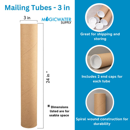 MagicWater Supply Mailing Tube - 3 in x 24 in - Kraft - 2 Pack - for Shipping and Storage of Posters, Arts, Crafts, and Documents