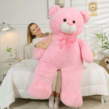 MaoGoLan Giant 59" Teddy Bear Stuffed Animal, Cuddly Large Classic Teddy Bear Plush Toy Valentines Day Gift for Girlfriend Boyfriend Kid, 5ft Pink Stuffed Animal for Birthday Gift Baby Shower Decor