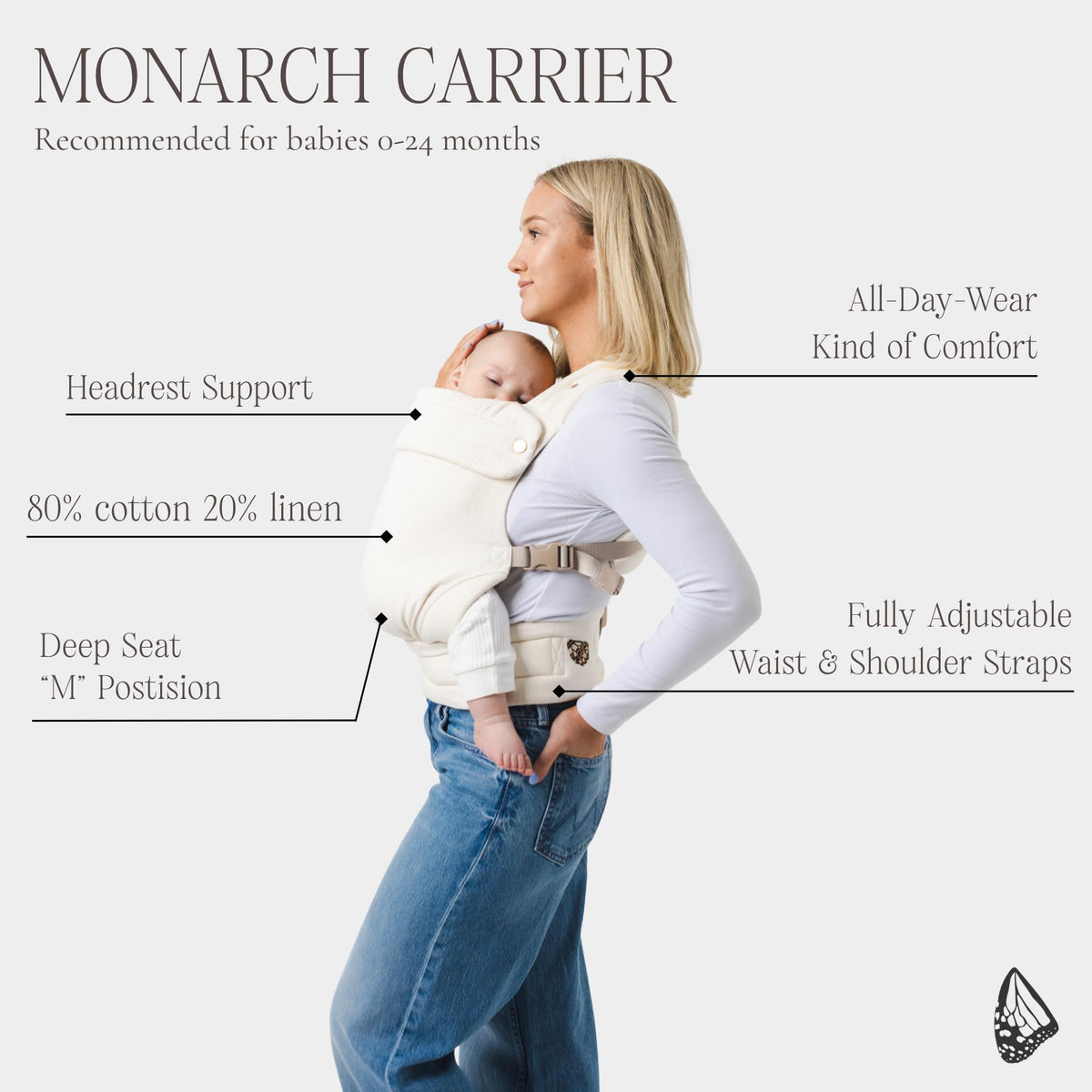 Mabē Monarch Ergonomic Baby Carrier – Premium Cotton Soft Structured Newborn to Toddler Carrier with Hip-Healthy Design, 3 Carry Positions (7-35lbs), Lightweight & Breathable, (Ebony Check)