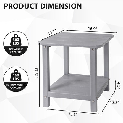 Sundale Outdoor 18" Small Side Table, Patio HDPE All Weather Small Adirondack End Table Water Resistant 2 Tier Rectangular Outside Table for Pool, Garden, Beach, Grey