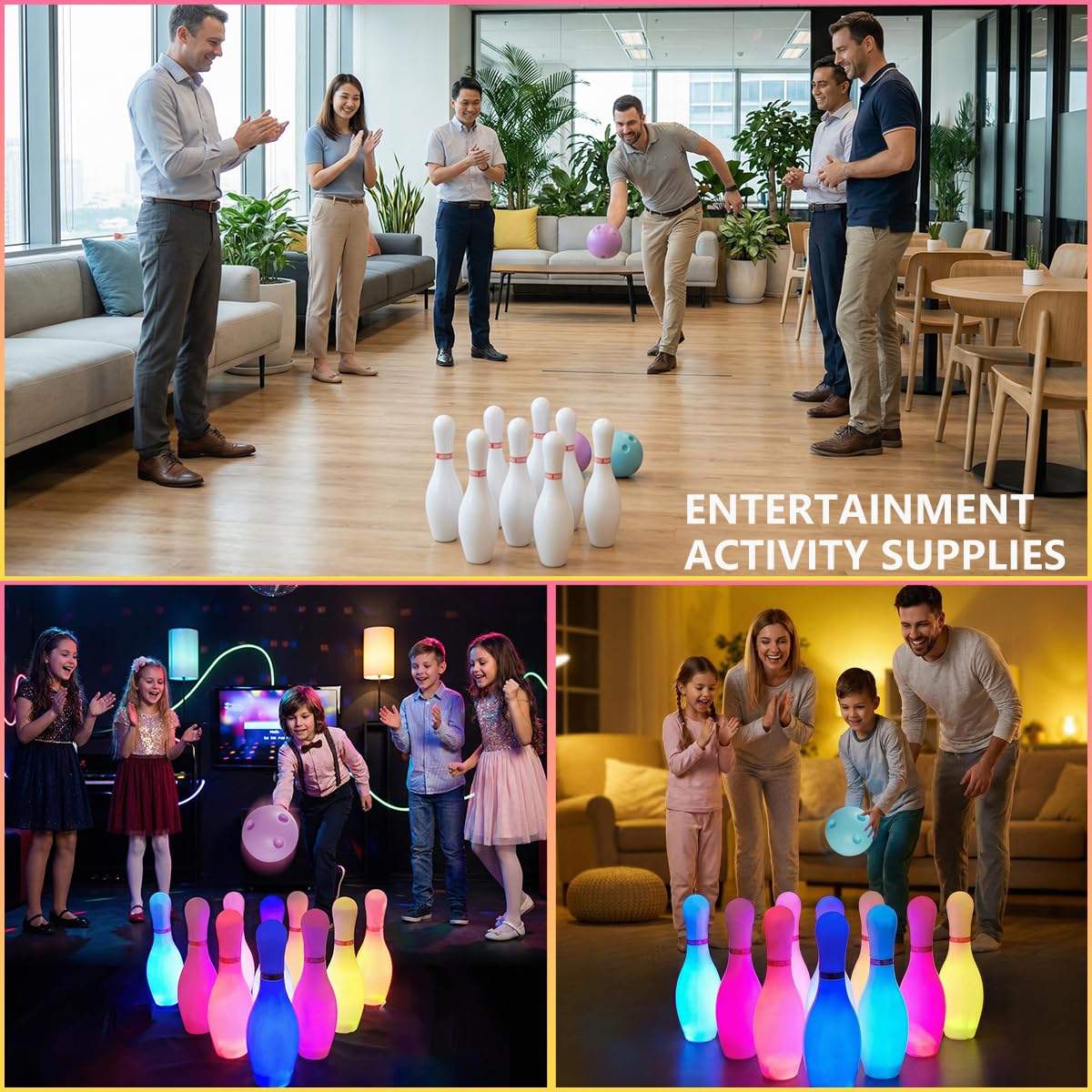 OceanWings Kids Light up Bowling Ball Toys Set,Bowling Pins Toy Game with 10 Pins & 2 Balls Fun Sports Games for Kids Toddler Indoor & Outdoor Boys Girls Children 3 4 5 6 Years