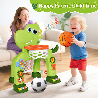 AuroTops Toddler Basketball Hoop & Soccer Goal Toy,Dinosaur Toys with Light & Music,Musical Toys for 1 Year Old Boy Girl Learning Toy for Toddlers 1-3 Birthday Gifts for 1 Year Old Boys