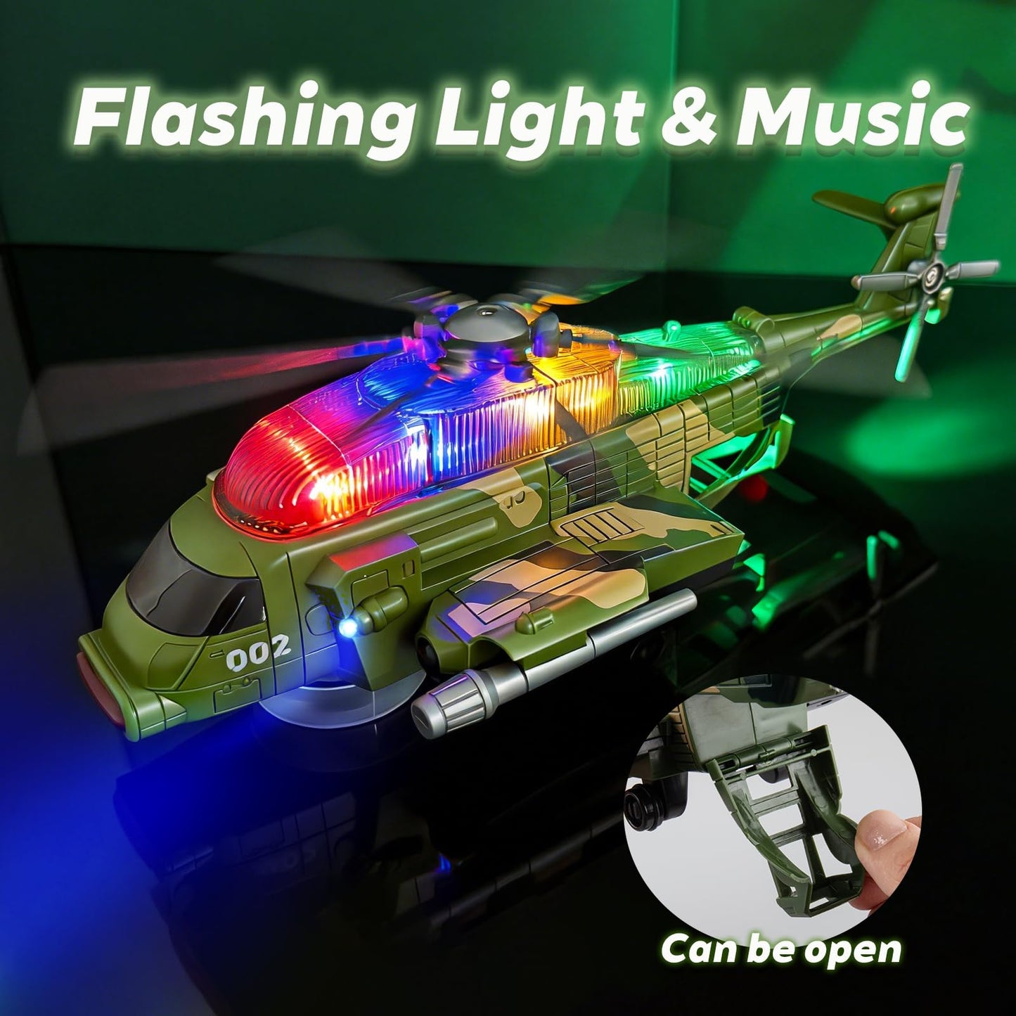 victob Helicopter Military Toy - Airplane with Lights and Music, Bump and Go Airplane Toys for Toddlers Boys Girls 3 4 5 6 7 8 Years Old, Easter Birthday Gift Toy for Kids