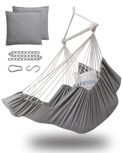 Miztli Hammock Chair Hanging Chair Swing for Bedroom with Foot Rest, Max 500 Lbs, Steel Spreader Bar with Anti-Slip Rings-2 Cushions Included-Indoor and Outdoor