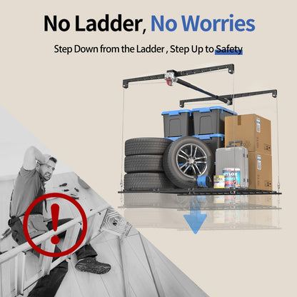 KOKORACKER Overhead Garage Storage Lift, Adjustable Heavy-duty 4x4 Ft Ceiling Racks with Safety Lock, Ideal for Storage Lifting Organization System, 250lbs Capacity