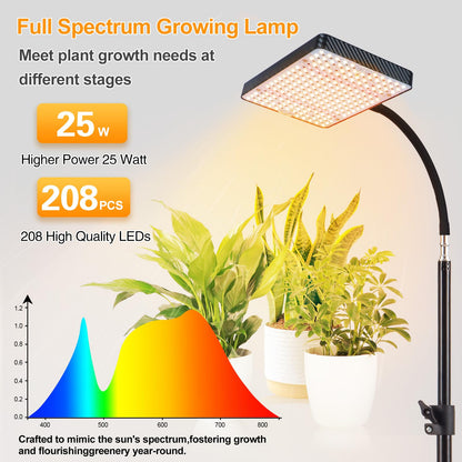 GroCruiser 2026 Grow Light on Stand for Indoor Tall Plants, Bonsai Tree, Bright Natural Sunlight Full Spectrum, 4/8/12/16/20H Timer, 25 Watt Power Draw, NO Need Adapter, 24"-64" Height Adjustable