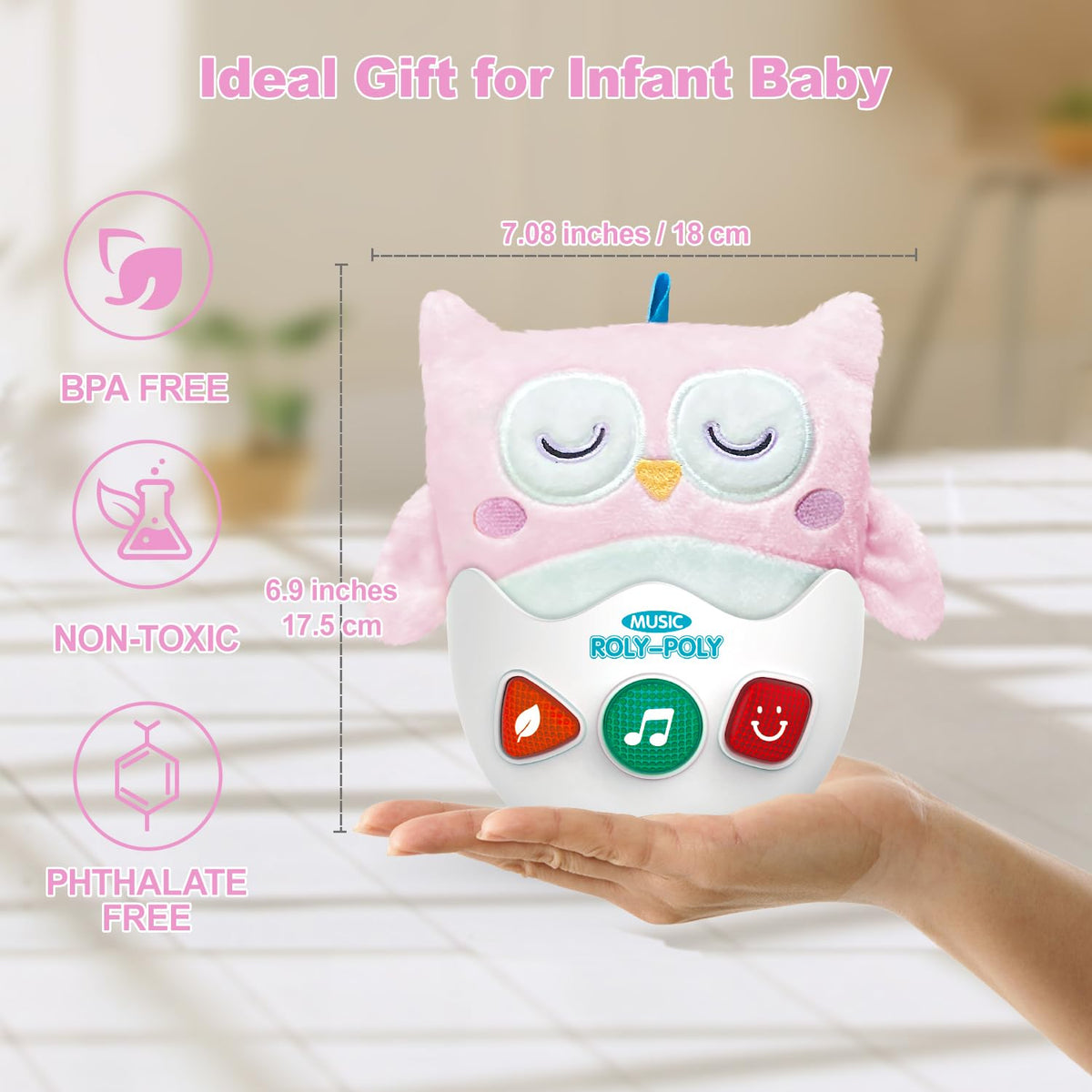 WOWOHAGE Baby Toys 0-6-12 Months, Plush Musical Toys, Cute Stuffed Animal Infant Toys with Light & Sounds, Roly-Poly Sensory Toy Birthday Gift for Newborn Boys & Girls