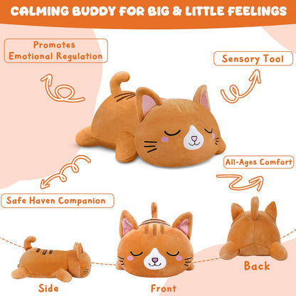 TOYSYM Weighted Stuffed Animals Cat, Orange Cat Plush with Weighted Beads, Cute Cat Plushie Pillow Gifts for Adults Kids Boys Girls 9.8inch