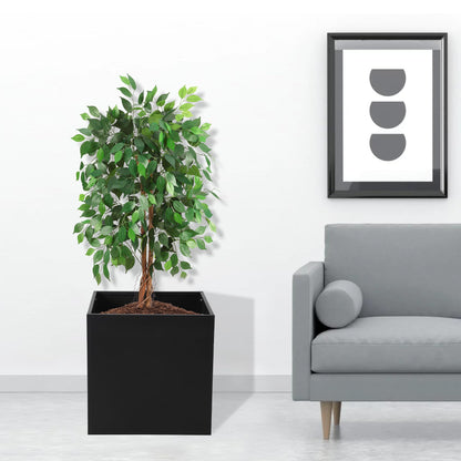LuyFuitre 26x26x26 inch Metal Planter Box, Large Square Outdoor Planter with Removable Insert Shelf, Black Modern Floor Standing Garden Planter for Patio, Balcony, Backyard