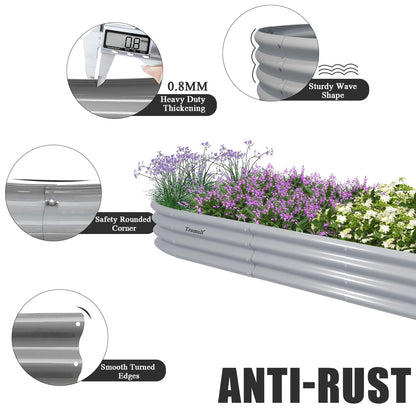 Tramull 2 Packs 12x2x1FT Galvanized Raised Garden Bed Kit Oval Metal Ground Planter Box Outdoor Bottomless Planter Raised Beds for Vegetables Flowers Herbs Fruits, Gray