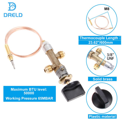 DRELD Propane Gas Fire Pit Fireplace Valve Control System Kit Assembly - Flame Failure Control Valve, Whistle Free Gas, LP Propane Hose with Regulator (Max 50,000 BTU)