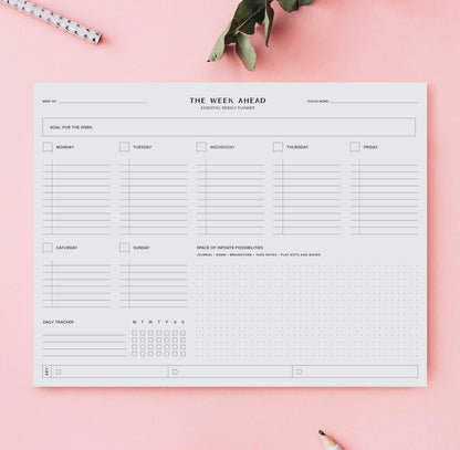 ThreeKin Essential Weekly Planner - 8.5"x11", 52 Tear-Off Sheets, Motivational Design, Goal Setting, Time Management, To-Do Lists, Productivity Organizer, Perfect for Home, Office, Students, Work
