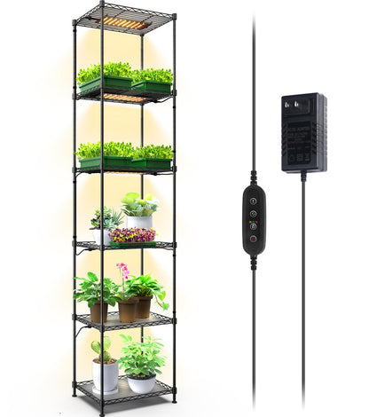 Barrina CX83 Plant Stand with Grow Lights, 6-Tier Plant Shelf with 10W Full Spectrum Ultra-Thin Grow Light Panel, 3 Modes, Auto Timer, Ladder Flower Pot Stand Display Rack 15.7" L x 11.8" W x 70.9" H